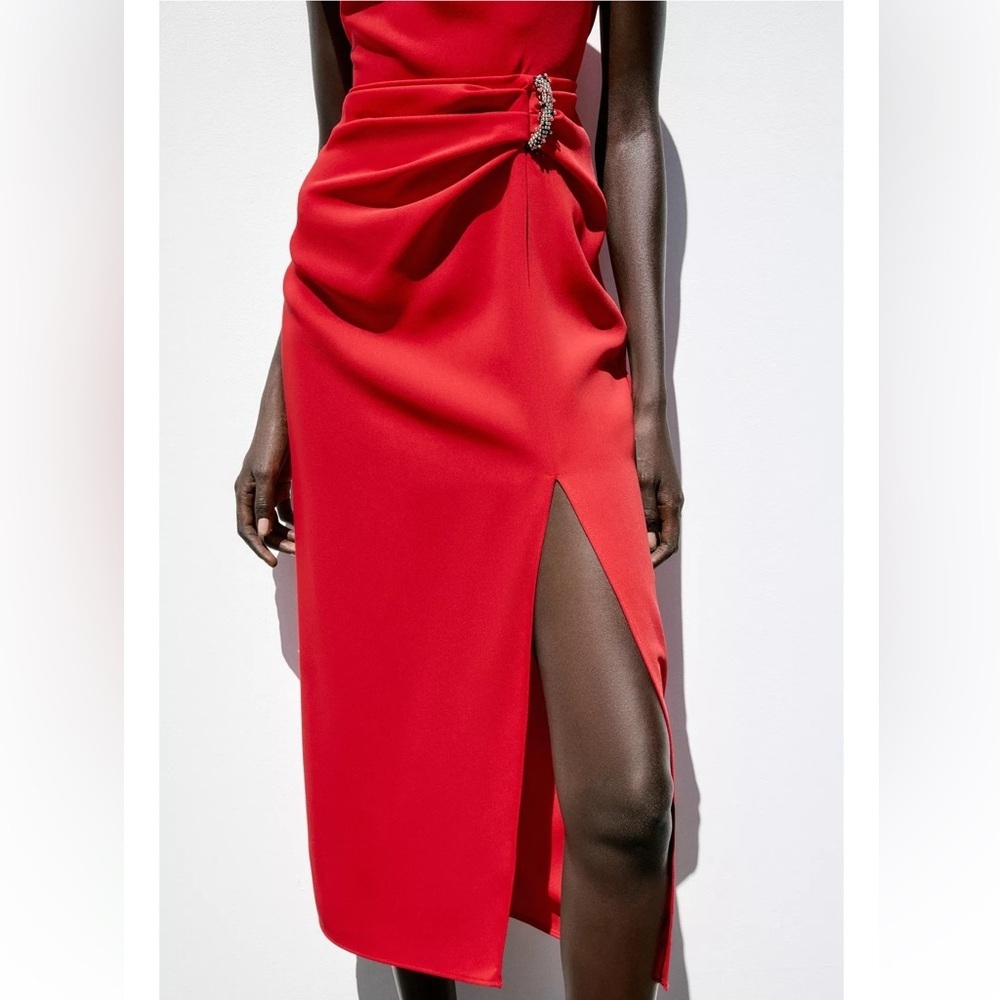 NWT Zara Midi Dress Red With Hardware Rouge Rare Small New 3897/100 Maxi Long - Picture 5 of 14